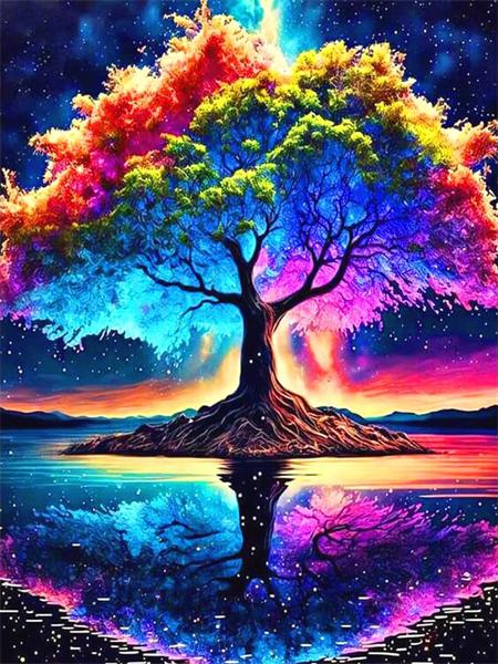 

Алмазная картина Дерево Фэнтези Полный квадрат Круглая вышивка Мозаика Красочный пейзаж Домашний декор Full Round 20x30CM