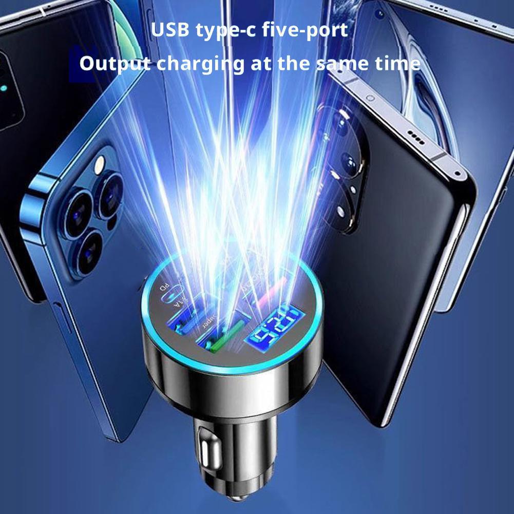1/2Pcs 300W PD Car Charger QC3.1 Fast Charge 4USB+2PD ports Car Cigarette Lighter Plug Charger Flash Charge with Digital Display