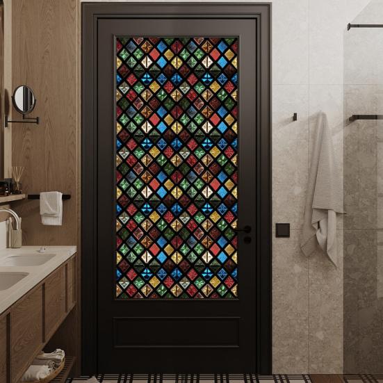 Yousheng Vintage Stained Glass Sticker Removable Waterproof Static Window Cling Home Office Room Church Decorative Privacy Window Film