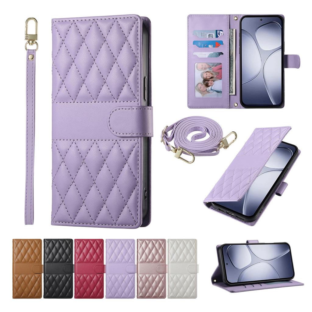Crossbody Cards Solt Leather Wallet Case For Xiaomi POCO X7Pro X7 Pro X6 F7 F6 5G Grid Long Lanyard Book Flip Kickstand Cover