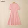 ZANZEA Women Casual V-Neck Summer Short Sleeve Dress