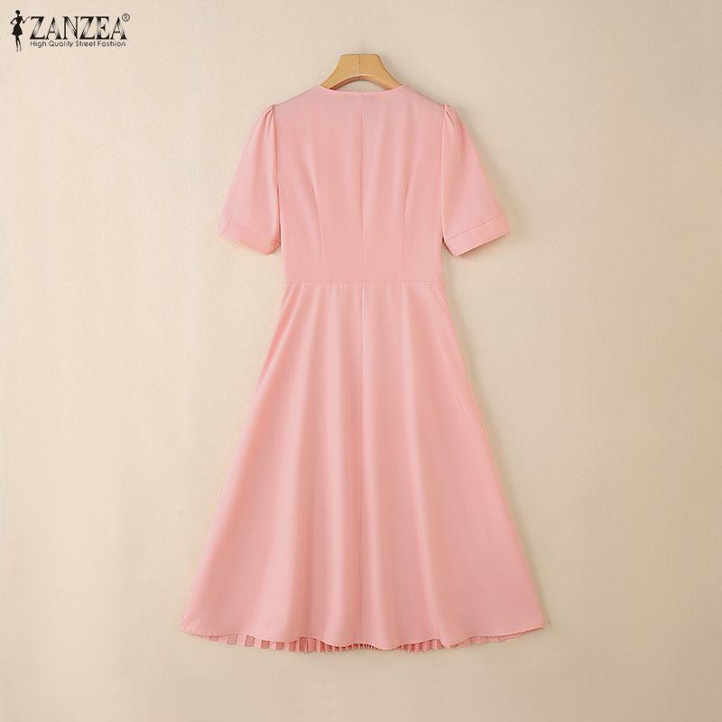 ZANZEA Rochie Casual de Vară cu Mânecă Scurtă și Decolteu în V pentru Femei