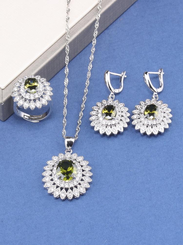 Fine Jewelry For Women Gift Wedding Dress Elegant Luxury Necklace And Clip Earrings Ring Zircon 4-Piece Flower Sets