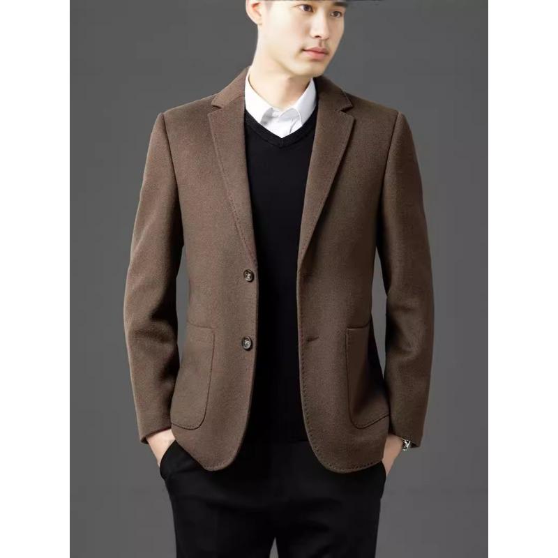 Autumn and winter wool coat men's fashion suit collar single-breasted down lining woolen business casual coat