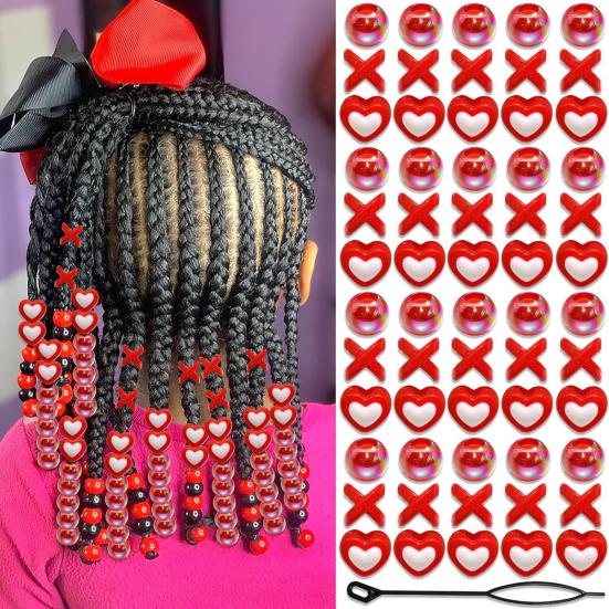 60Pcs Braid Hair Accessories, Heart Letter Shape Hair Rings, Large Hole Design Hair Beads for Thick Braids Dreadlocks Multi-Strand Hair DIY