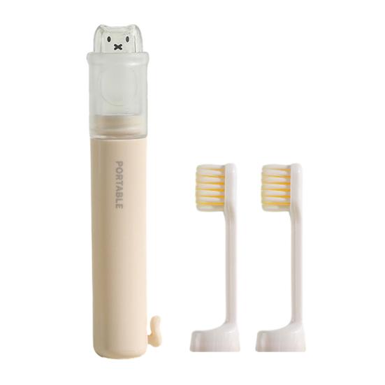 

Багатофункціональна зубна щітка 2-в-1 з 2 змінними головками Портативна для дому, подорожей, кемпінгу, з відділенням для зберігання зубної пасти бежевий