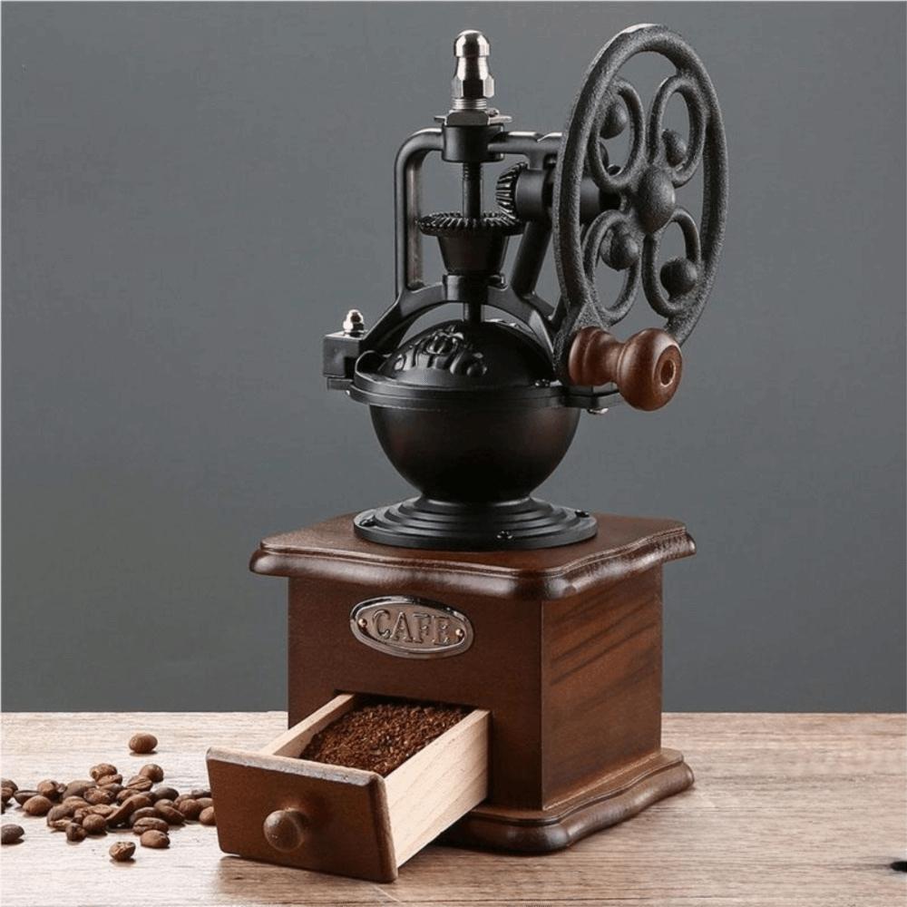 Wood Coffee Mill Burr Hand Cranked Coffee Grinding Machine Vintage Coffee Bean Grinder Household