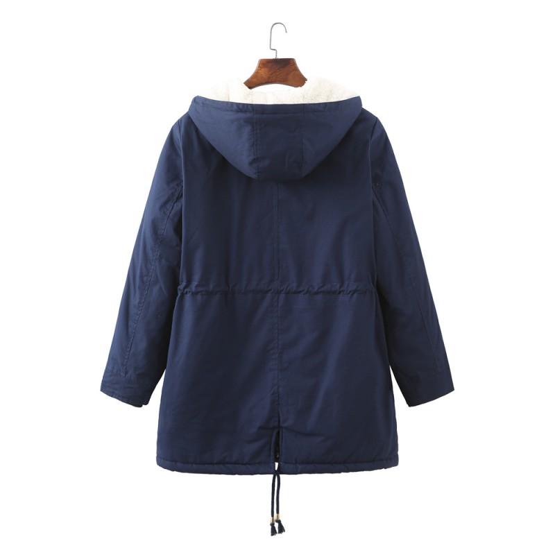 Womens Warm Fleece-Lined Hooded Cotton Coat Mid-Length Straight Fit Winter Daily Wear