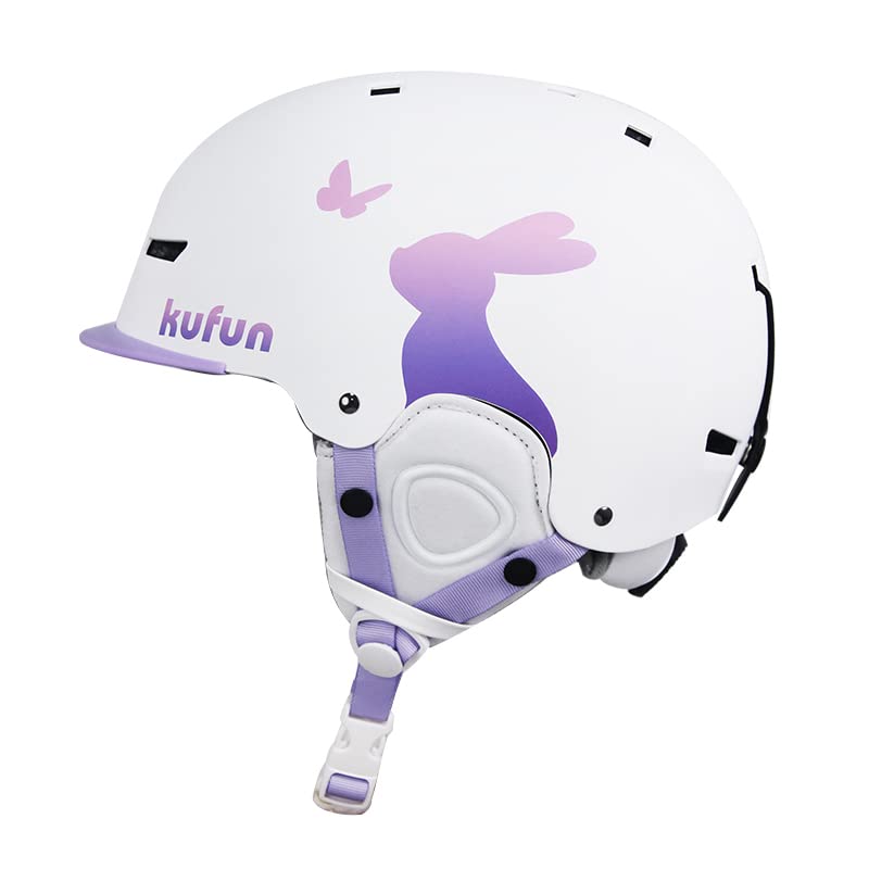 kufun Ski Snowboard Helmet for and with Visor and Adjustable Dial Size M Helmet, Kids, Adults, Men, Juniors, Women, (White-A, (55-58cm))