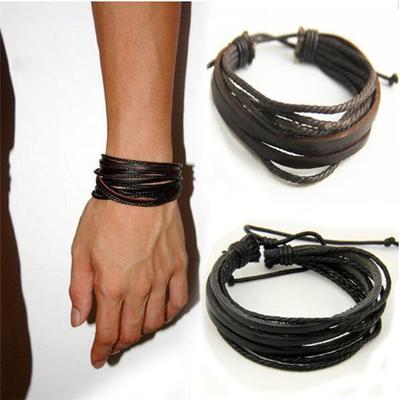 Bracelets & Bangles Leather Men and Women Black and Brown Braided Rope AVE