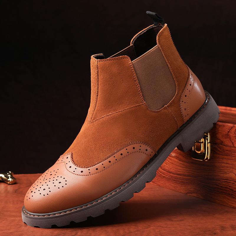 New men's shoes autumn and winter shoes British leather Martin boots men's Brock Chelsea short boots one-pedal men's shoes