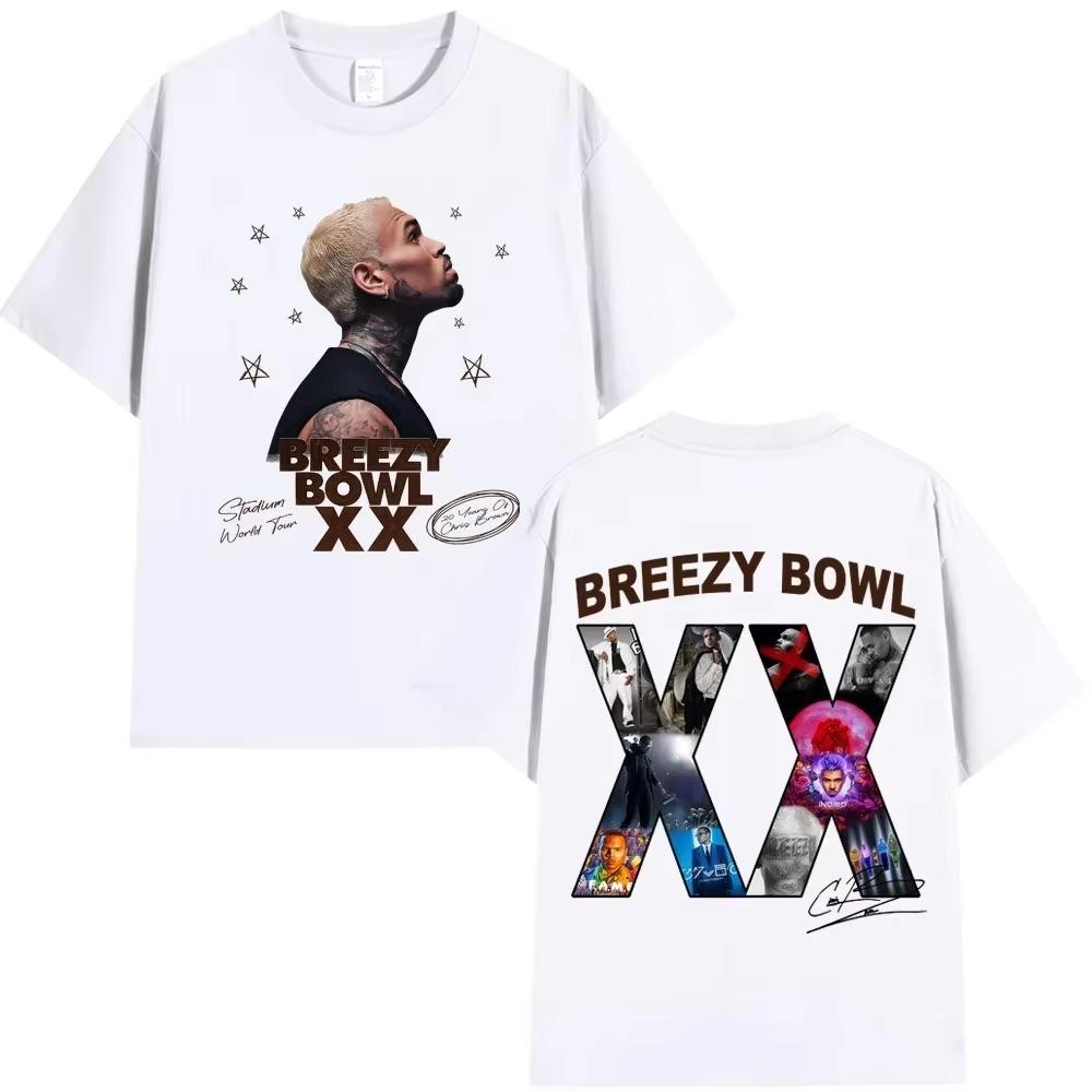 Chris Brown Breezy Bowl XX 2025 Tour Concert Merch T-shirt Men's Women Fashion Hip Hop T Shirt  Casual Oversized T-shirts