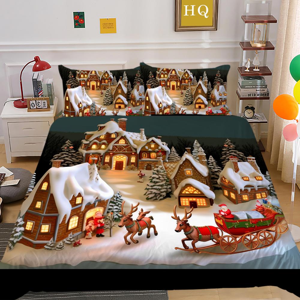 Kemila 3D Bedding Set Christmas Elk Pattern Duvet Cover Comforter Bed Linen Single Twin Full Queen Size Kids Girl Boys Gift Home Decor