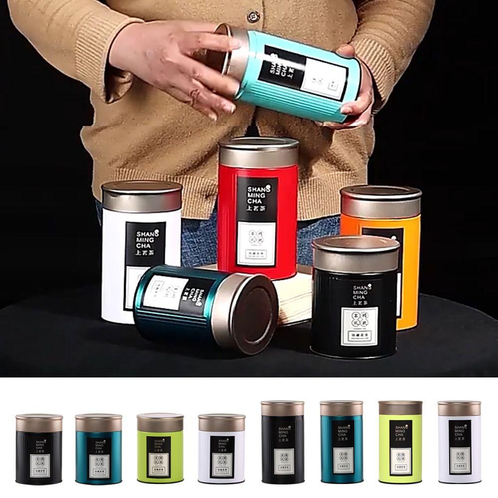 Creative Gift Portable Tea Can Damp-proof Tinplate Tea Box Sealed Double Lid Round Tea Tin Containers Green Tea