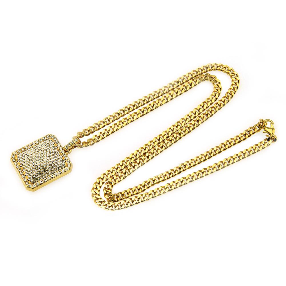 Pendentif entièrement serti de diamants étincelants, collier strass armée hip-hop