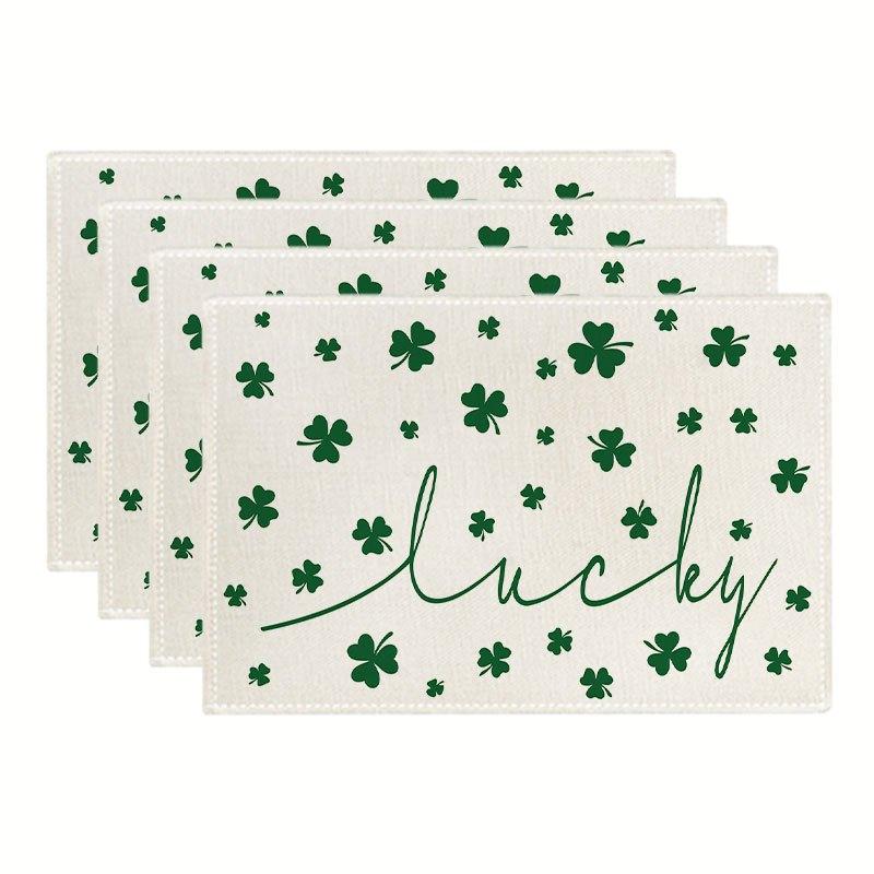 Of 4 Or 6 St. Patrick'S Day Placemats, Designed with a Green Lucky Shamrock Motif, Measuring 12X18 Inches, Ideal for Festive Gatherings At Home, As We