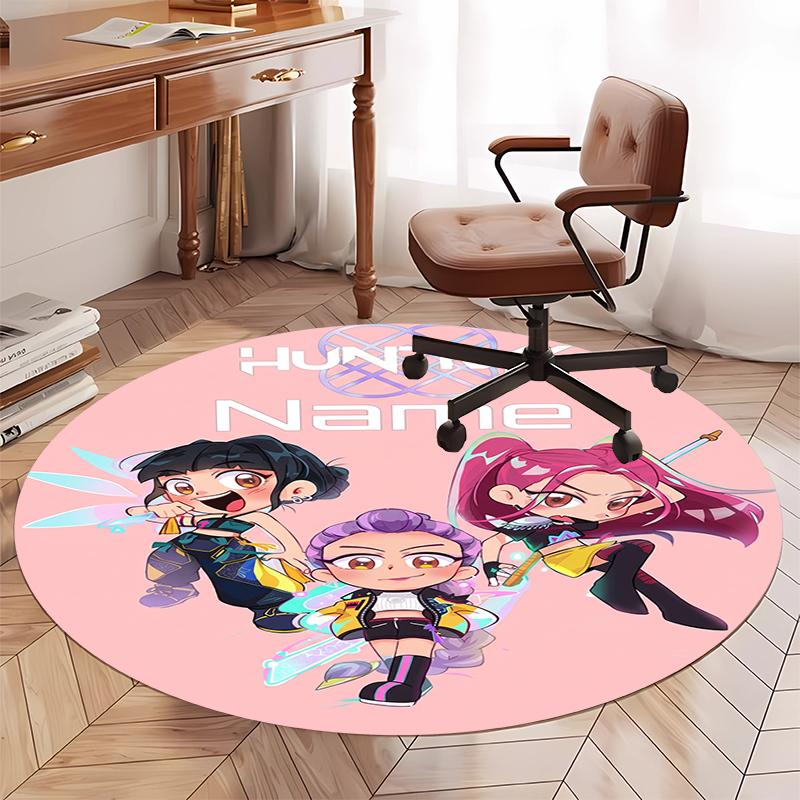 Benutzerdefinierter Name KPop Dämonenjäger Gedruckter Runder Teppich Teppich Stuhlteppich Bereichsteppich Eingang Fußmatten, für Bürostuhl Wohnzimmer Schlafzimmer Küchenraum.