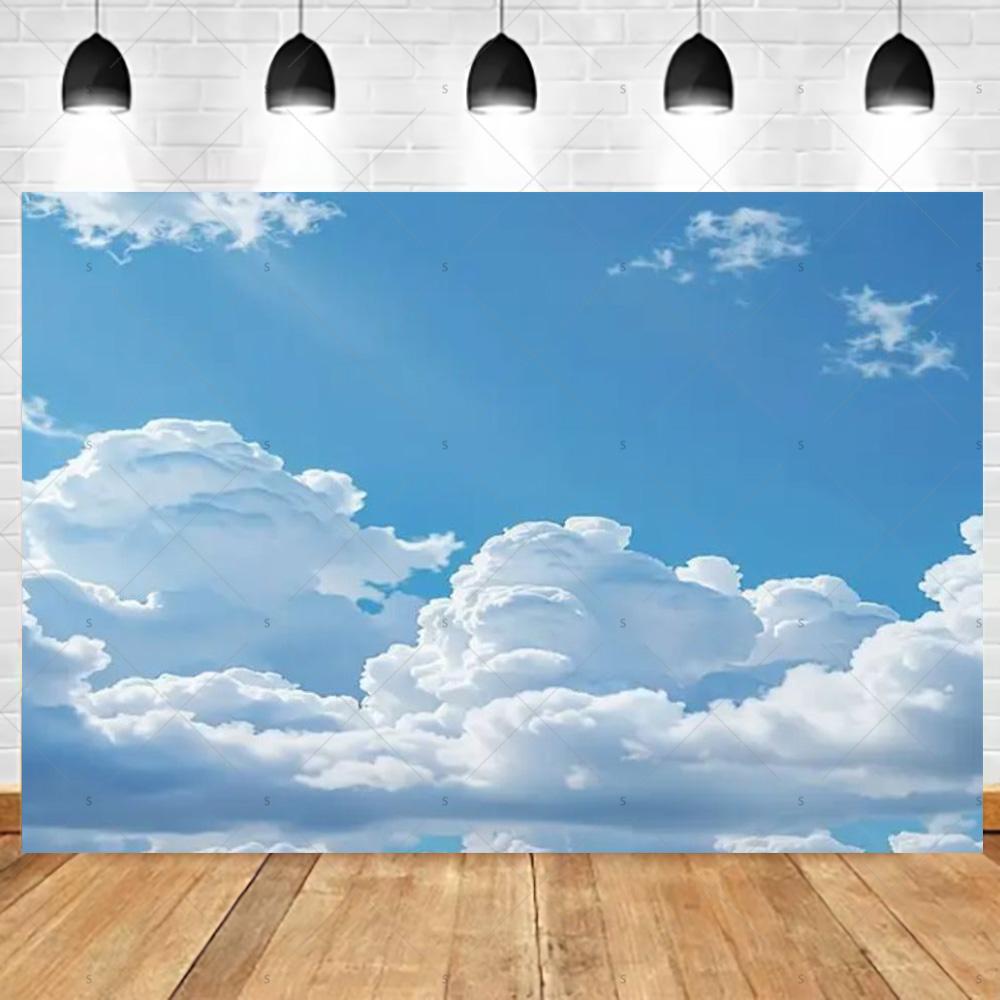 Dreamy Blue Sky And White Clouds Photography Backdrop Supplies Natural Scenery Wedding Party Decor Background Photo Shoot Props