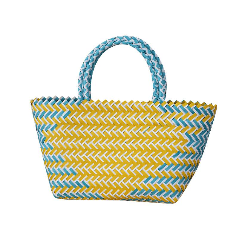 

Bevel striped handwoven bag handbag simple beach bag vegetable basket bag 27*15*22 жёлтый