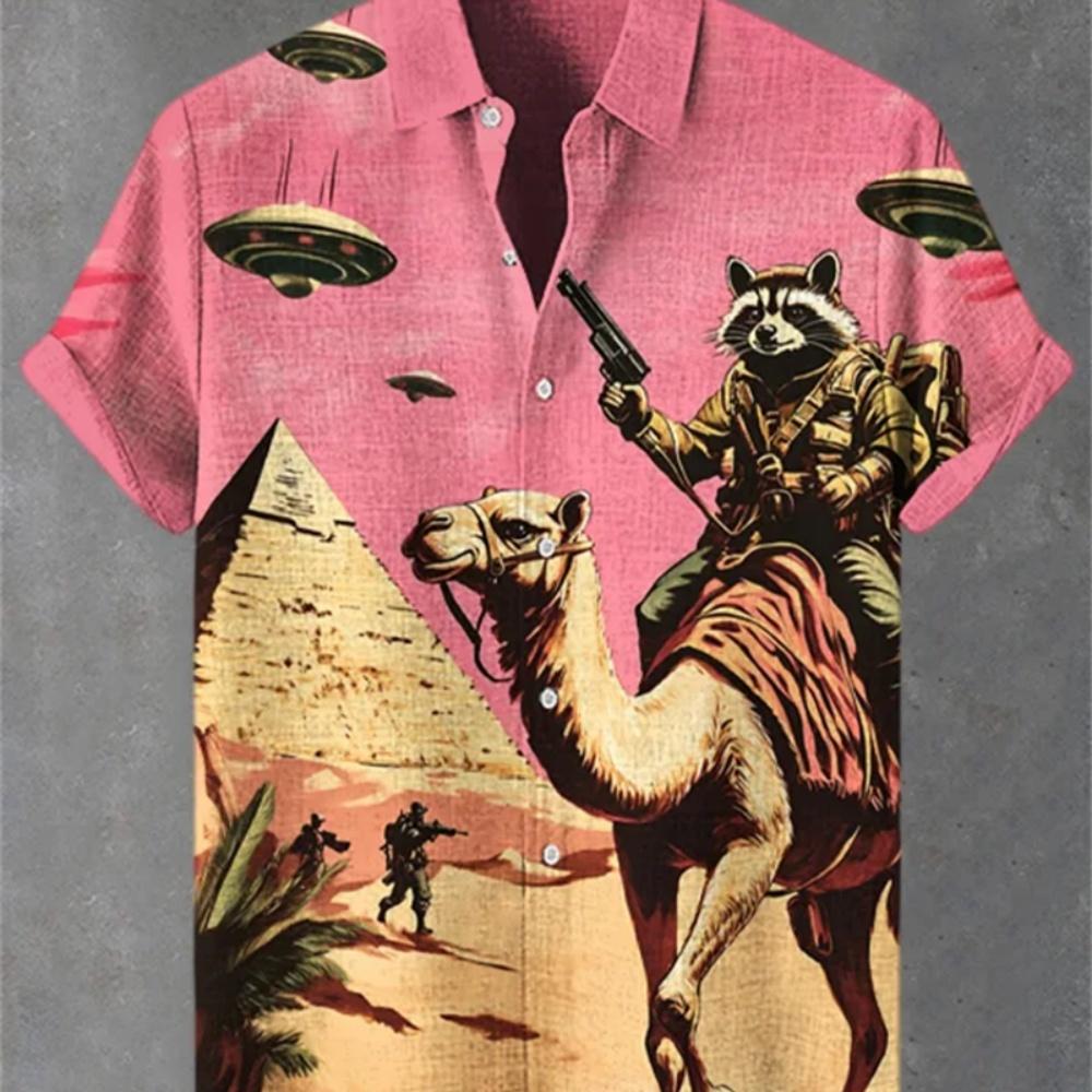 Men s summer loose and breathable collared short sleeved shirt, business animal men s shirt S