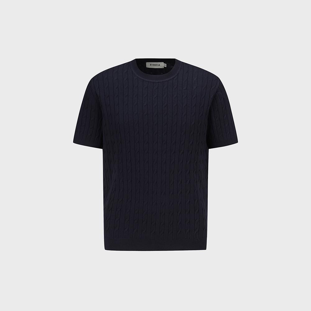 ZIOZIA Men'S Washable Miracle Cable Short Sleeve Sweater_Navy