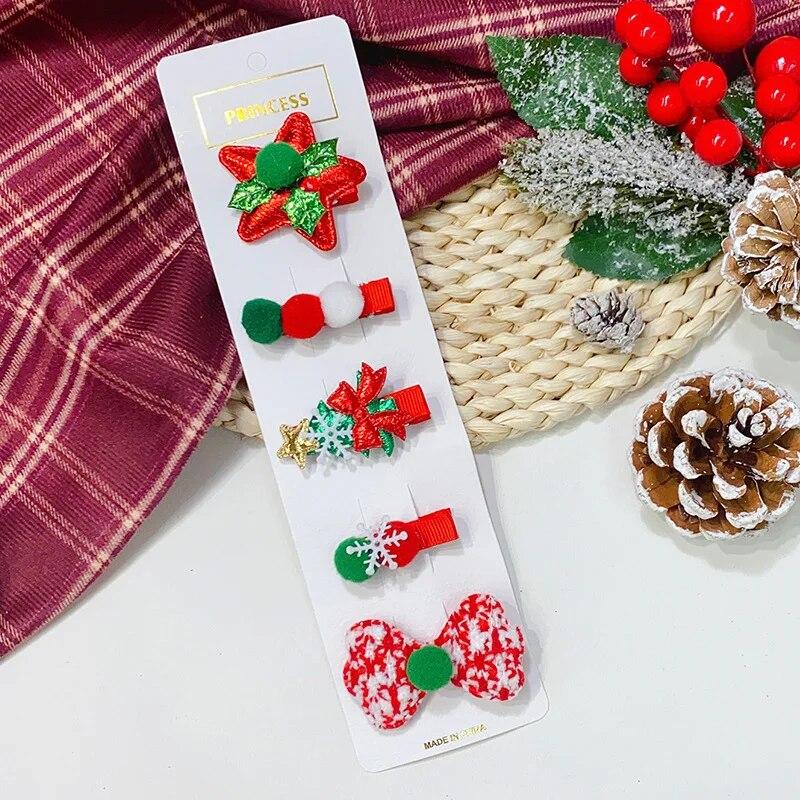 Weihnachts-Elch-Haarspangen-Set mit Schleife, niedliche Cartoon-Haarnadeln, Haarspangen, seitlicher Clip, Kopfbedeckung, Mädchen, Kinder, Haar-Accessoires, Party-Geschenke