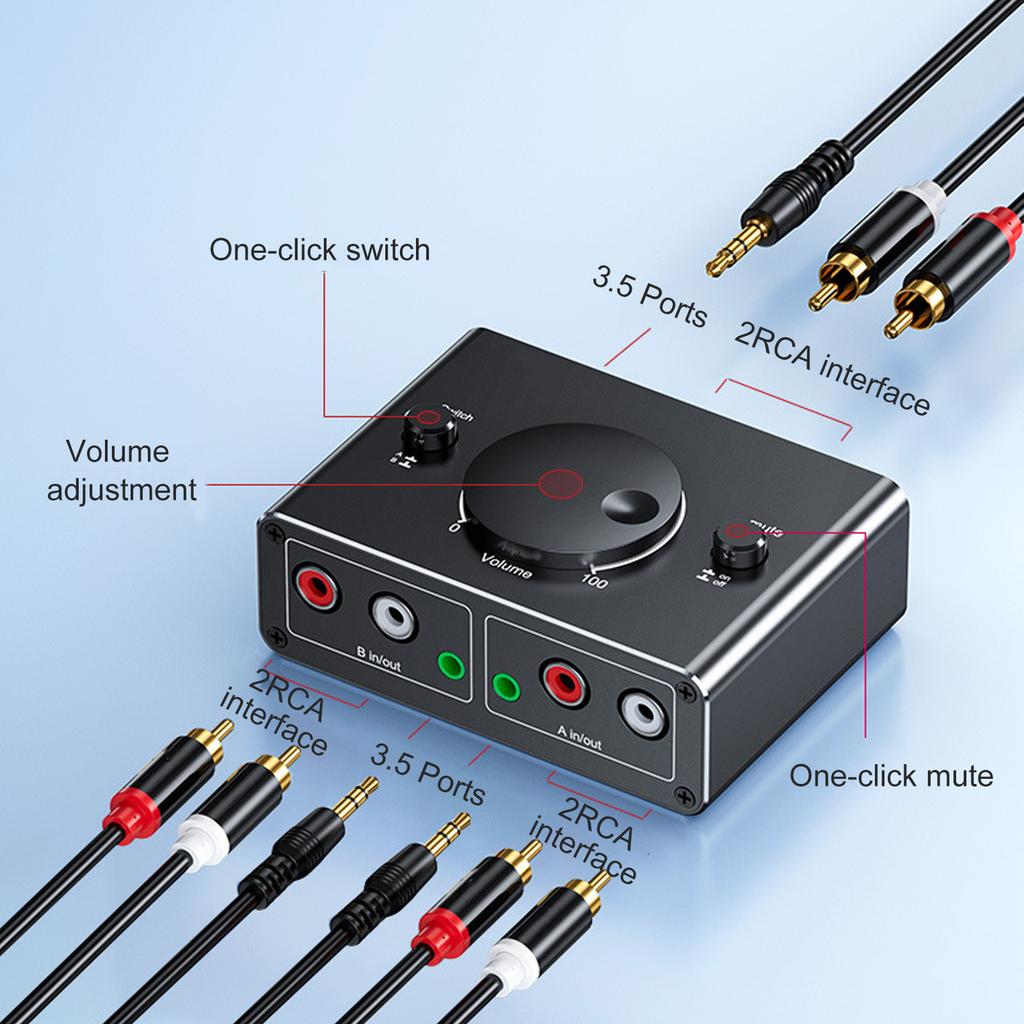 Bidirectional 3.5mm 2RCA Auditory Switcher 2 In 1 Out with Sound Control and Mute Button for Versatiled Use
