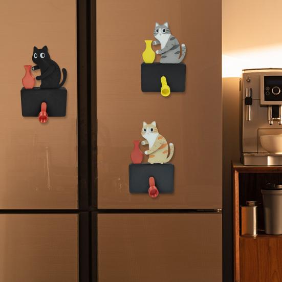Jijijing Cat Pushing Vase Refrigerator Magnet, 3D Printed Whiskers Holder Pet Memorial Keepsake Decoration, Gift for Cats Lovers