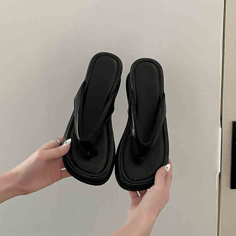 

Летние женские шлепанцы на платформе с клипсой для пальца, модные туфли на танкетке, вечерние туфли для танцев, выпускного вечера для дам 35 чёрный