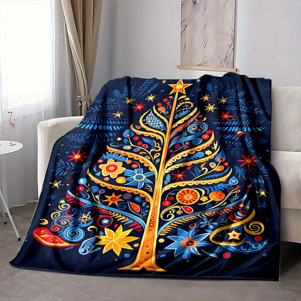 1pc Christmas Tree Blanket, Lightweight Flannel Throw Blanket for Sofa, Bed, Travel, Camping, Living Room, Office, Couch071