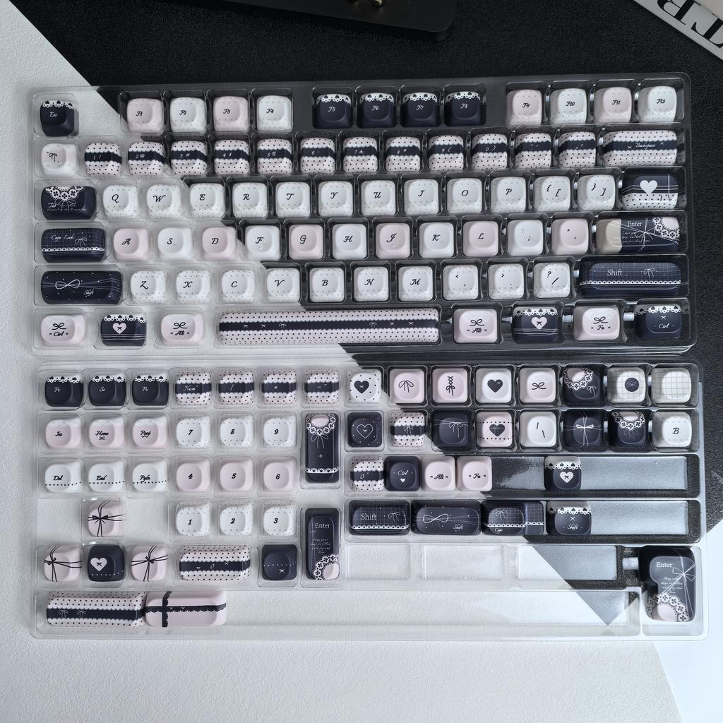 MAIMOOO Lolita Style Keycaps Pbt Moa Cherry Cute Blue Pink Black Customized Sublimation Keycaps AZERTY Alice Layout