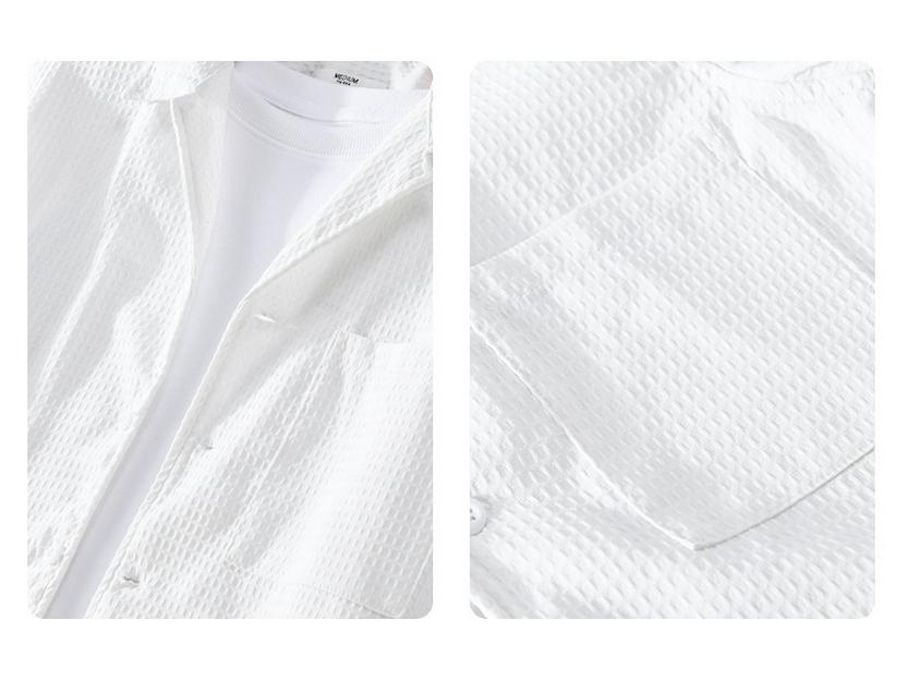 Men's Summer Waffle Short Sleeve Cuban Collar Shirt - Trendy, Comfortable, Versatile