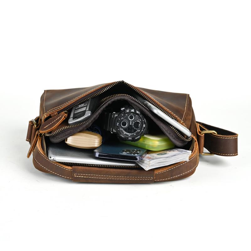 Retro Genuine Leather Men's Messenger Bag - Crazy Horse Sport Crossbody Shoulder Bag