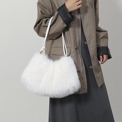 Damen Herbst- und Winterhandtasche Imitatfell Mode Hundert mit Plüschtasche Einfarbig Große Kapazität Reißverschluss Schultertasche
