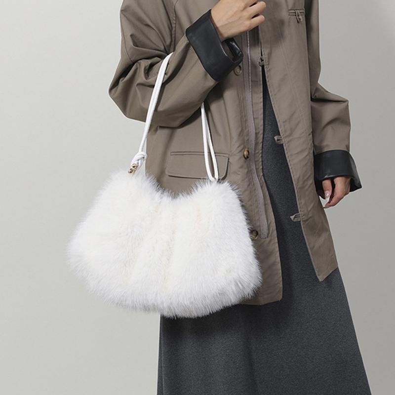 Yogodlns Women's Autumn and Winter Handbag Imitation Fur Fashion Hundred with Plush Bag Solid Color Large Capacity Zipper Shoulder Bag