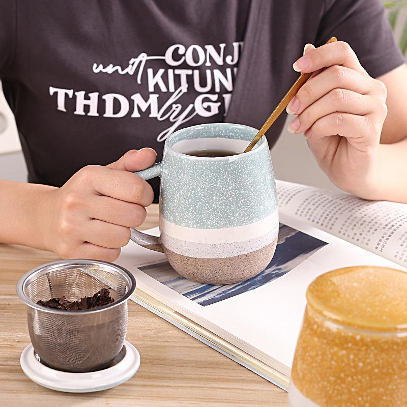 Kiln-changed Tea Mug Large Capacity Breakfast Office With Lid Water Cup Ceramic Coffee Cups Beer Mugs Drinkware Christmas Funny