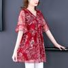 Women's Plus Size Blouse Summer Stretch Print Mesh Blouse Oversized Shirt Short Sleeved Loose  Blouse Top