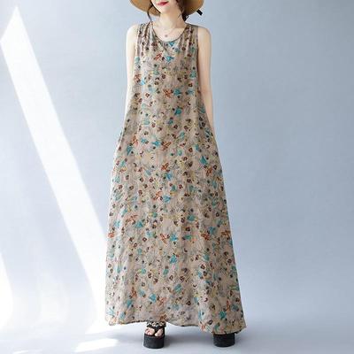 Sleeveless Plus Size Cotton Vintage Floral New In Dresses for Women Casual Loose Long Summer Dress