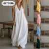 Fashion Summer Spring Solid Color Print Sleeveless V-Neck Casual Dresses Unique Design