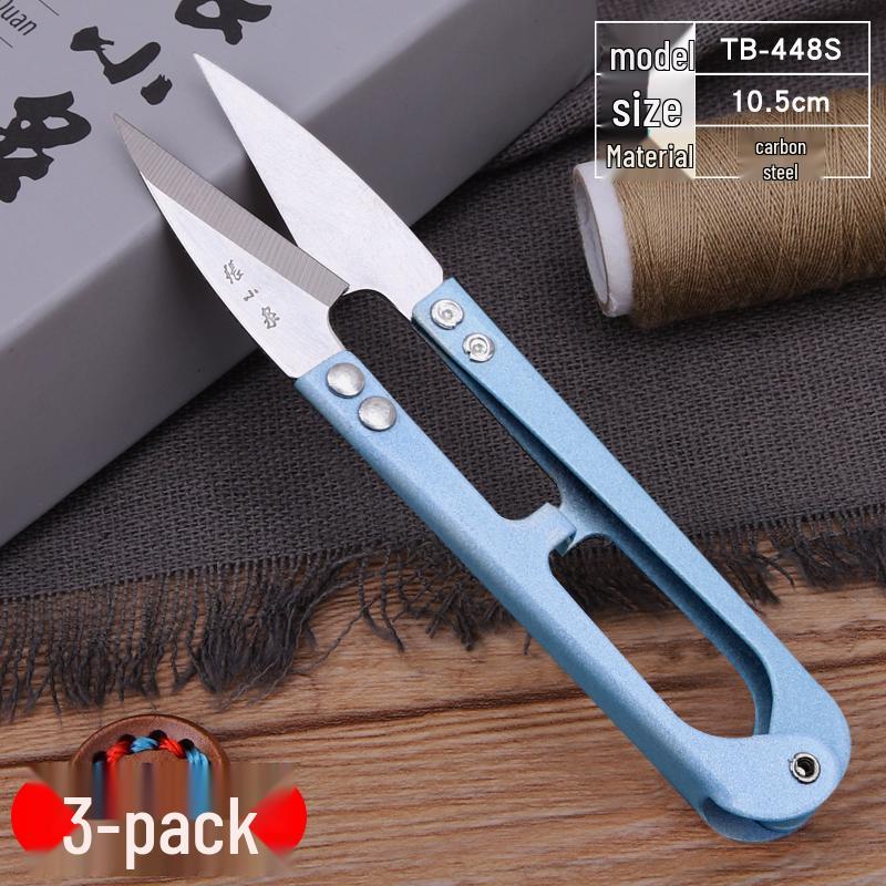 Large Carbon Steel U-Shaped Yarn Scissors for Thread Trimming, Spring-Loaded Cross-Stitch Scissors