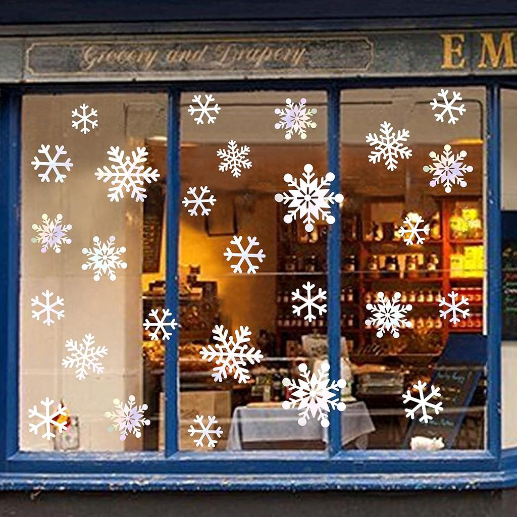 pinkblume 72pcs Iridescent White 3D Snowflake Wall Stickers Holographic Snowflakes Wall Decals for Winter Wonderland Christmas Frozen Nursery Xmas