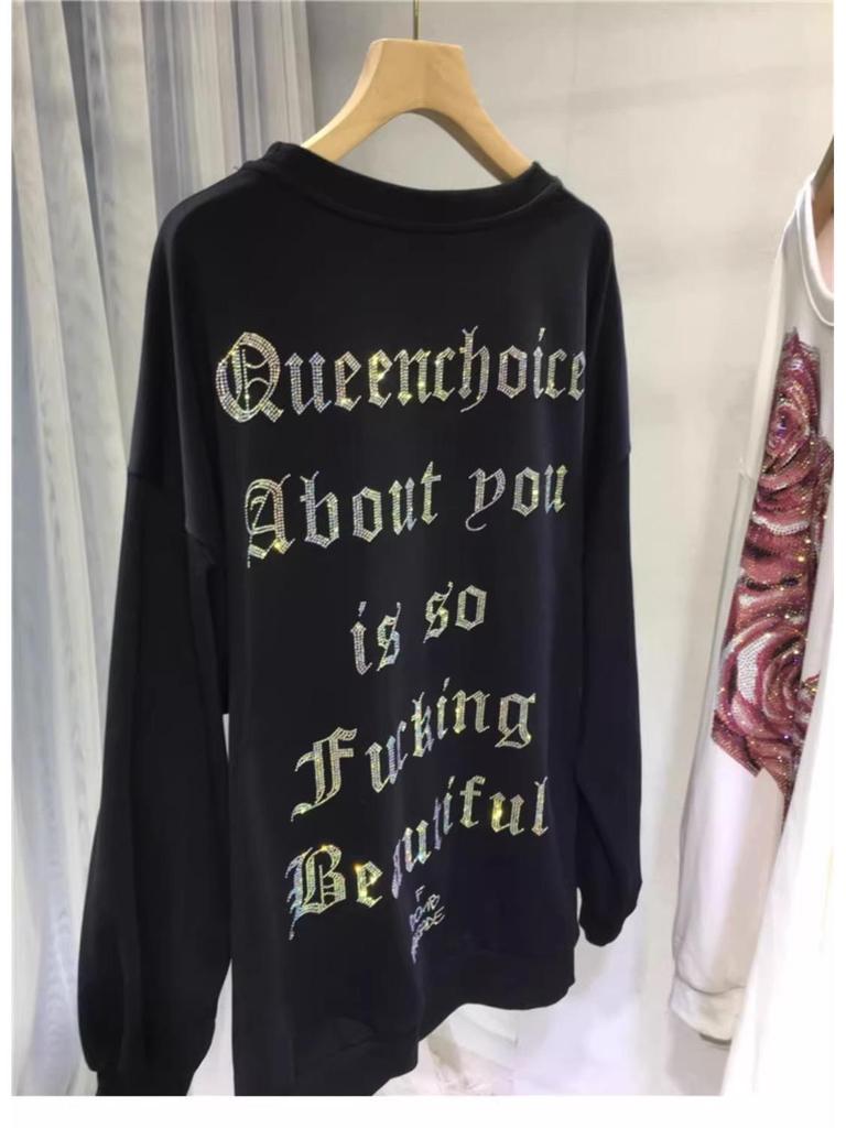 Super Large Rose Diamond Sweater: Heavyweight Slim Round Neck Pullover for Women (2-300 lbs)