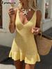 New Spring Summer Sleeveless V-Neck Ruffled Hem Mini Dress for Women