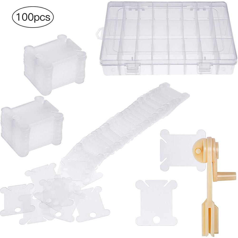 

100pcs Cross Stitch Floss Winder Plastic Floss Bobbins With Embroidery Organizer Box For DIY Sewing Accessories Storage Boxes