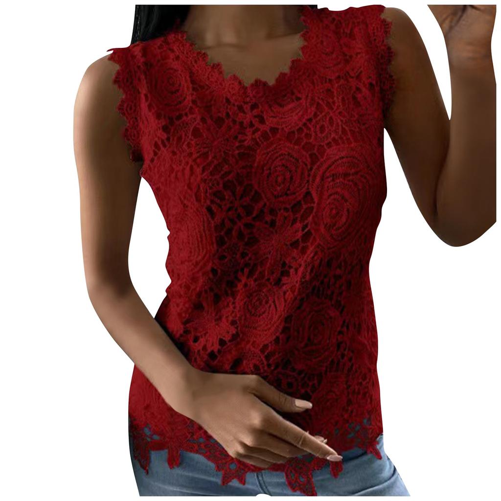 Women's Fashion Lace Patchwork Round Neck Vest
