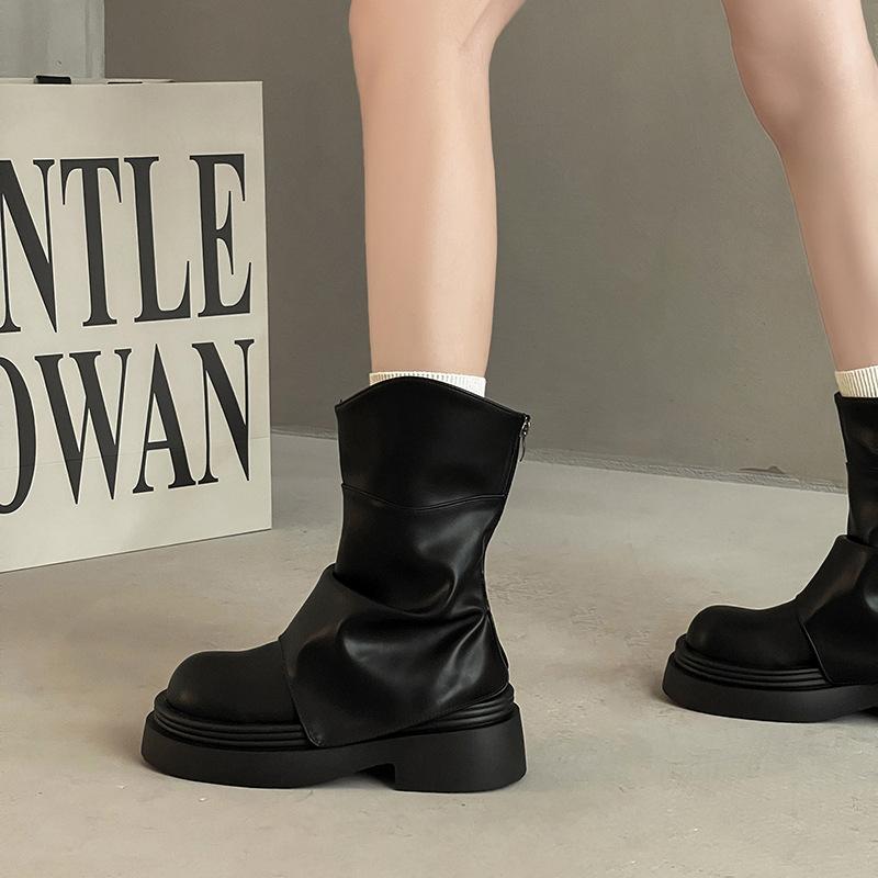 Korean version of British style platform Martin boots women's autumn fashion trend versatile trouser tube boots wedge heel fashion boots tide
