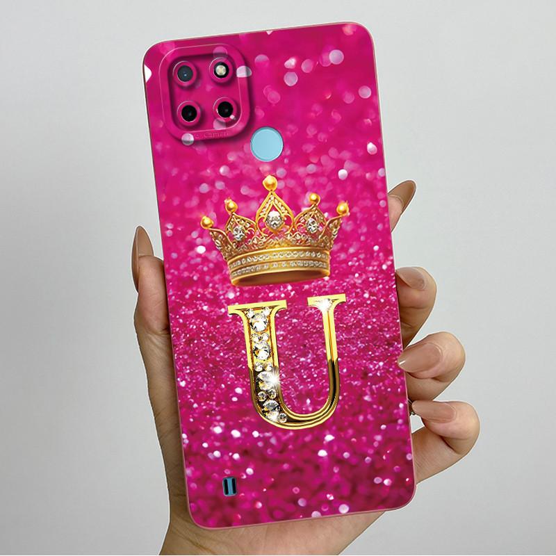 For Realme C21Y C25Y Phone Case Crown Letters Soft Liquid Silicone Protective Back Cover For Realme C21 C15 C 21 C 25 Y Fundas