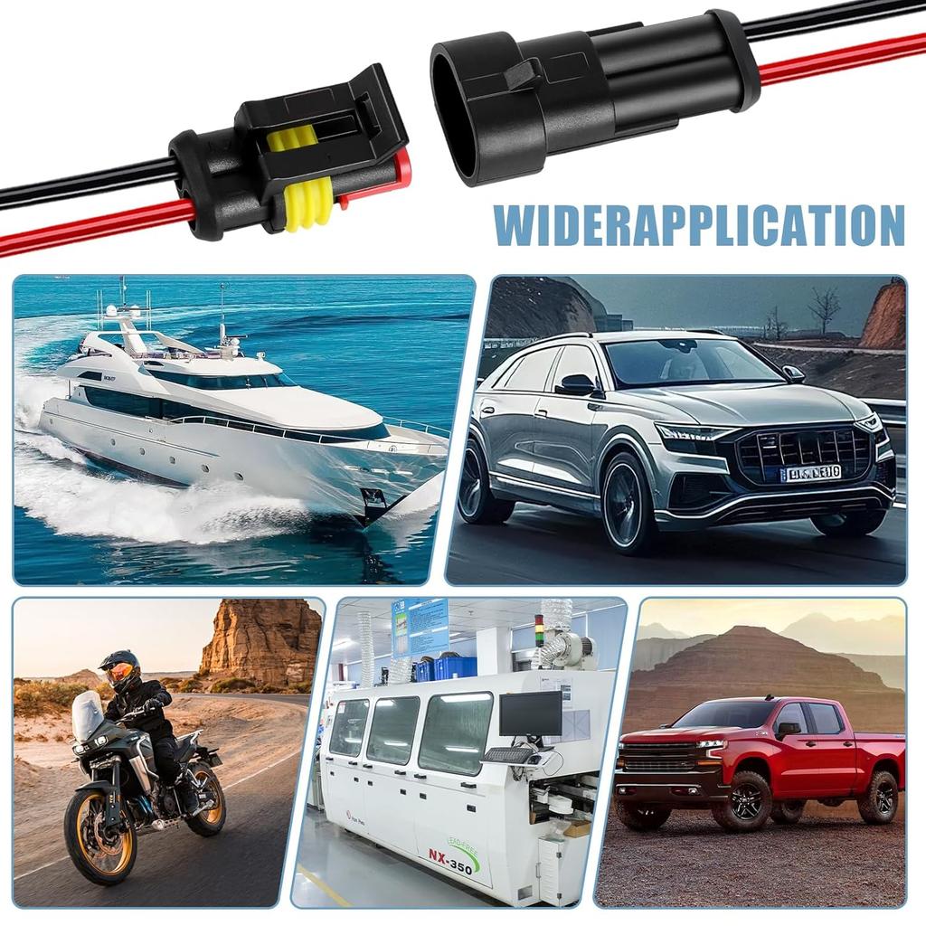 2 Pin Waterproof Wire Connector, 18AWG 10cm Male and Female Wire Connector Suitable for Car, Truck, Boat, and Various Applications (5 Pack)