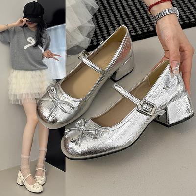 Innere Höhenerhöhung Aprikosen Schleife Netz bestickte Tasche Kopf Halbschuhe Damen tragen neue Ballett Mary Jane Sandalen