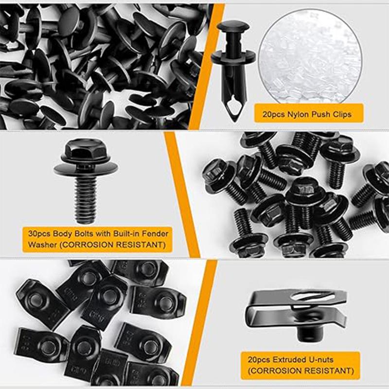 Car Body Bolts U-Nut Clips Gaskets M6 Engine Cover Undertray Splash Shield Guard Bumper Fender Liner Retainer Rivet Screws